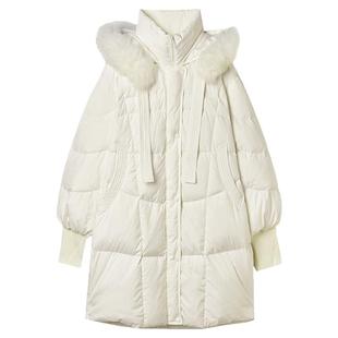 2025年冬Outlets正品 高端RU系列韩版时尚连帽大毛领长款羽绒服女