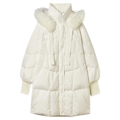 时尚连帽大毛领长款羽绒服