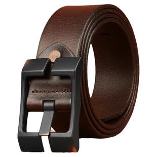 JEEP头层牛皮复古男士皮带真皮手工针扣腰带扁扣眼牛仔宽裤带