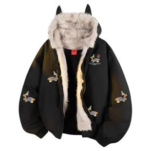 查尔斯桃心猫耳连帽座山雕棉衣男女冬季超厚保暖腊肠狗印花外套潮