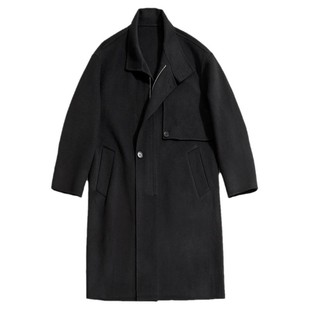 海上公路双面呢立领羊毛大衣男士秋冬长款黑色高级感宽松休闲外套