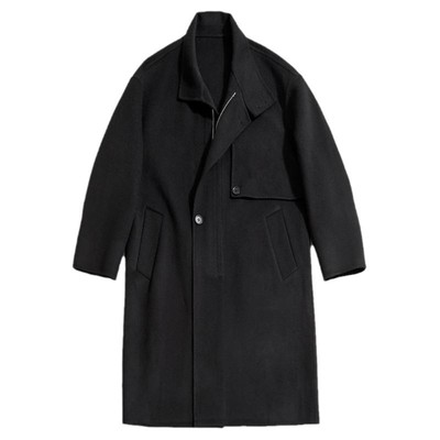 海上公路双面呢立领羊毛大衣男士秋冬长款黑色高级感宽松休闲外套