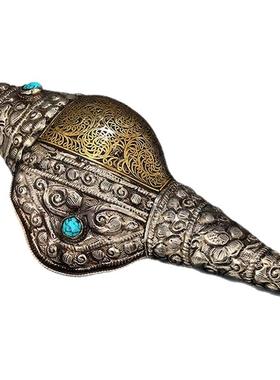 纯铜复古做旧尼泊尔手工掐丝海螺家居八供摆件用品中号海螺18cm