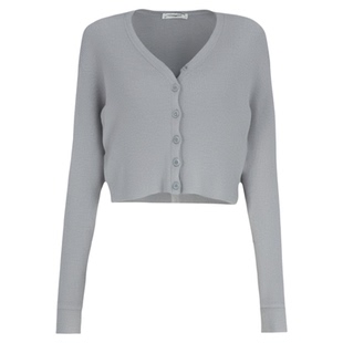 Solid color V-neck buckle slim fit top 纯色V领系扣修身上衣女