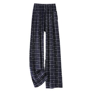 棉绸睡裤男款夏季薄款人造棉大码直筒裤春秋可外穿沙滩长裤防蚊裤