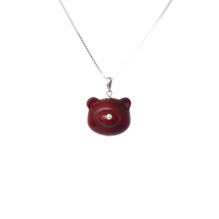原创设计可爱檀木小熊项链吊坠毛衣链呆萌童趣手工礼物男女都可