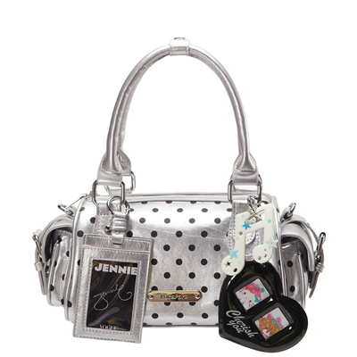 ParoParo波卡尔圆点！手提韩系ins银色多口袋油蜡皮波点保龄球包