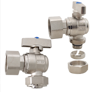 全铜铝塑管外丝活接角阀暖通分水器专用内丝螺纹刻度直角卡套球阀