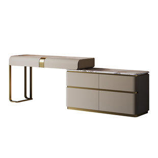 轻奢梳妆台床尾收纳斗柜一体别墅大平层豪宅定制大理石高级化妆桌