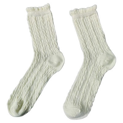 春夏纯棉松口木耳边女中筒袜