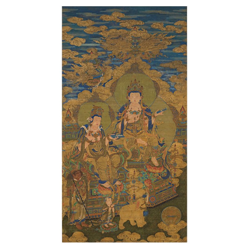 丁观鹏观音普贤二菩萨图工笔画