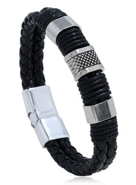 欧美复古编织皮革男士手饰