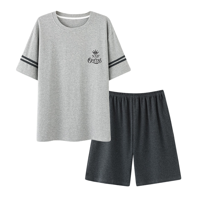 中年男士睡衣夏季薄款纯棉短袖中老年人爸爸老人男全棉家居服套装