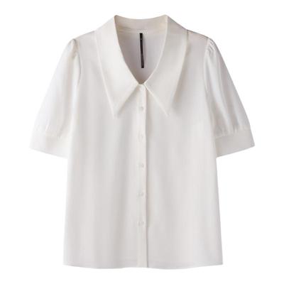 泡泡袖缎面通勤短袖衬衫