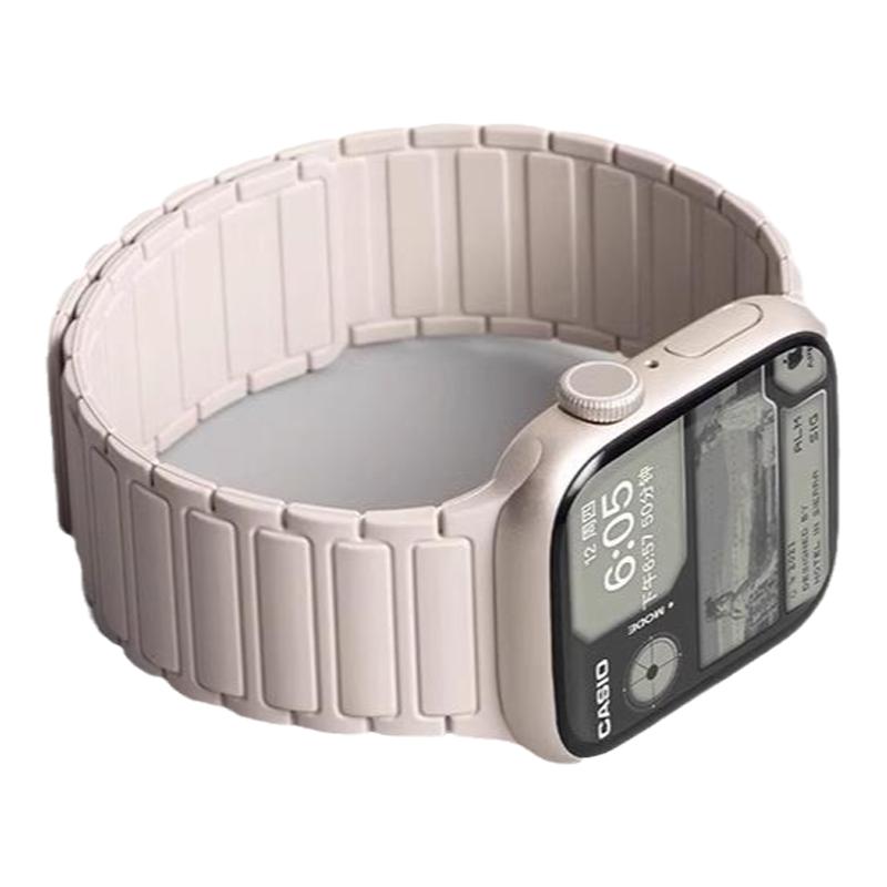 适用苹果手表s10高级感拼色硅胶磁吸iwatch9876新款运动表带ultra