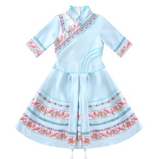 壮族服三月三少数民族服装山歌节男女童演出服篝火晚会亲子舞蹈服