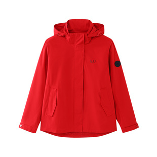 ELLE Active本命年新春红色风衣外套女薄款高级时尚时髦连帽夹克