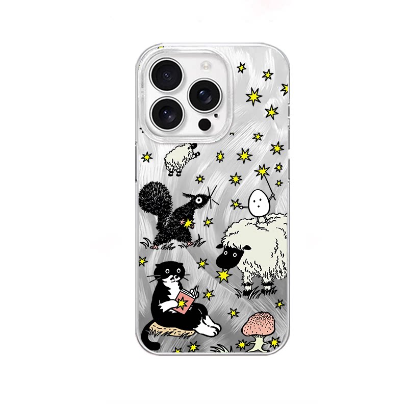 黑白小猫绵羊星适用于iPhone18promax/iPhone17pro手机壳华为mete80一加13磁吸vivoS30羽纱红米K80小米17OPPO