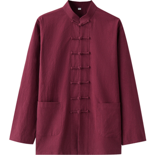 棉麻唐装男女同款新中式国风上衣佛系禅道居士太极服老年中山装套