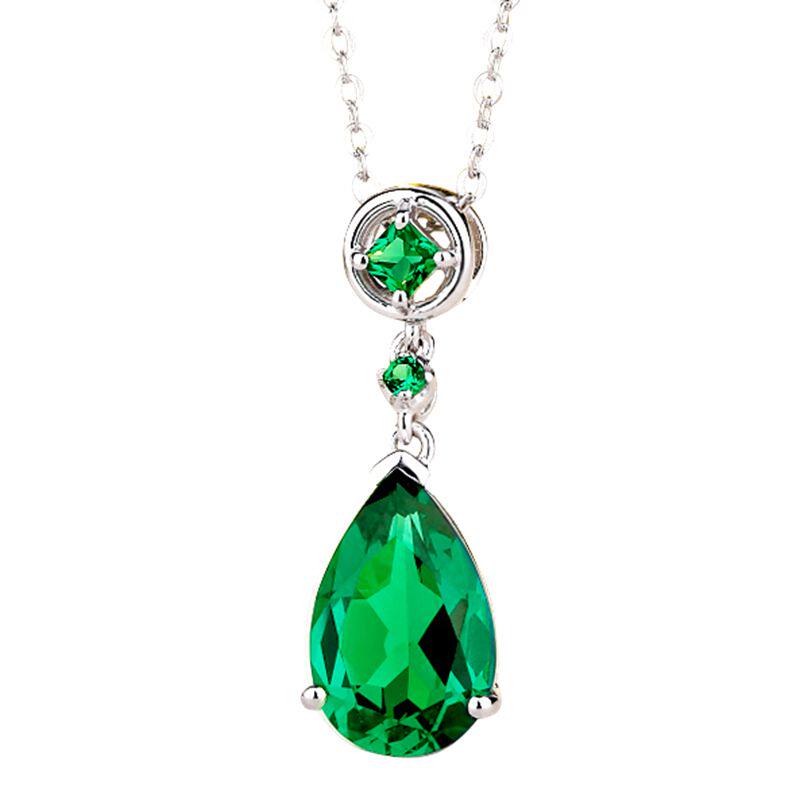 莱诗珠宝祖母绿吊坠女彩色宝石项坠纯银镀18k金绿碧玺彩宝银饰品