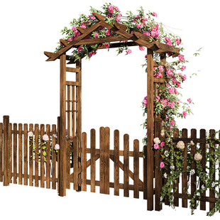别墅院子防腐木拱门花架花园木栅栏带门户外庭院拱形门鲜花爬藤架