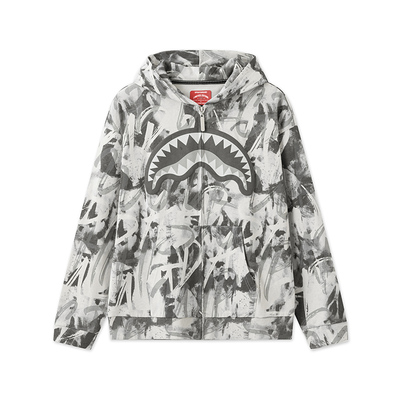 SprayGround鲨鱼嘴涂鸦连帽开衫卫衣男女2025秋季新款潮牌短外套