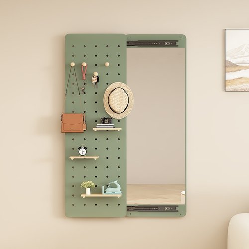 隐形穿衣镜壁挂实木洞洞板家用镜全身出租房衣帽架客厅推拉置物架