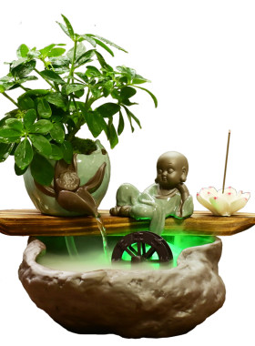 招财禅意客厅风水轮流水摆件