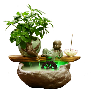 禅意家居桌面流水小鱼缸客厅招财风水轮喷泉摆件创意水景装饰礼品