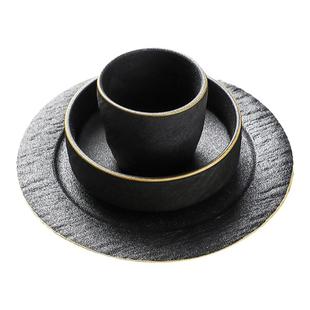 金边磨砂台面套装三件套碗盘子勺杯碟子五件套火锅店酒店餐厅餐具