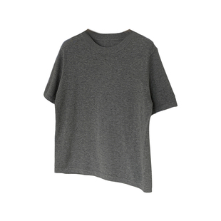夏季老钱风圆领短袖T恤女灰色宽松百搭通勤简约纯棉上衣外穿宽松