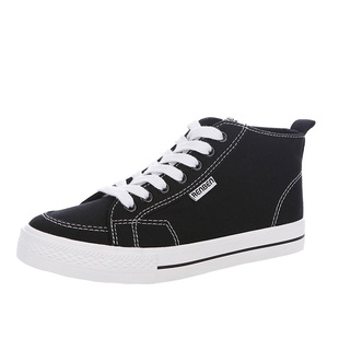 人本高帮鞋女款2026新款春季平底女鞋学生百搭帆布鞋透气休闲板鞋