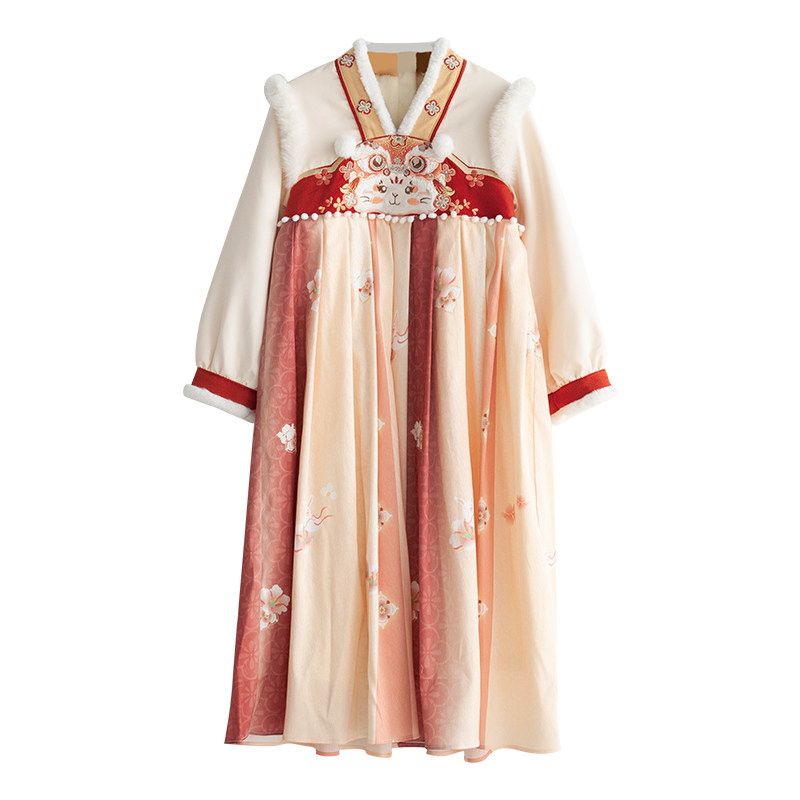 贝优可冬装汉服新品加绒连衣裙