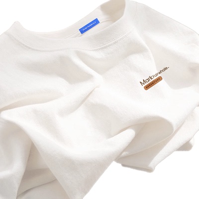 马克华菲白色圆领纯棉长袖男t恤
