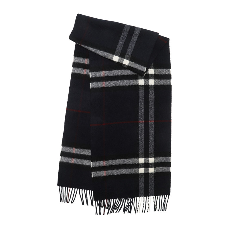 【自营】BURBERRY/博柏利男女同款经典格纹山羊绒长款流苏围巾