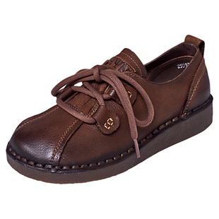 复古真皮单鞋秋季新款软底软面女鞋中老年妈妈皮鞋系带平跟休闲鞋