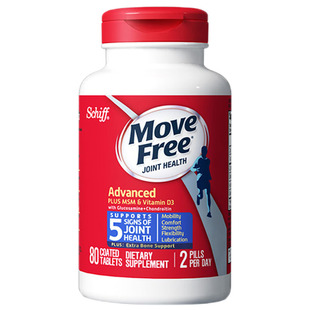 美国Schiff Move Free氨基葡萄糖软骨素维骨力优骨力80粒蓝盒蓝瓶