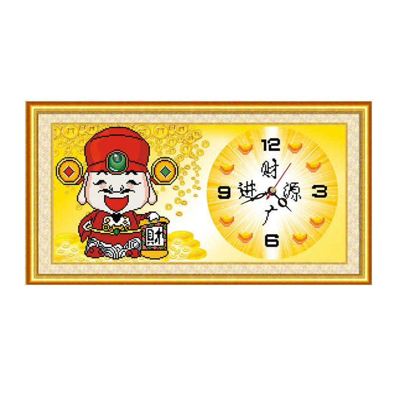 时钟表钻石画方钻财神爷招财进宝