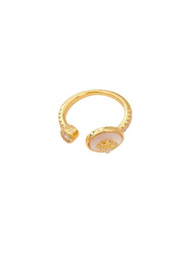 八芒星天然贝母戒指铜镀18K