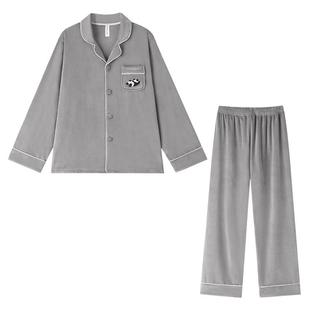 法兰绒男士睡衣男款薄绒冬天冬季家居服牛奶绒情侣秋冬款女海岛绒