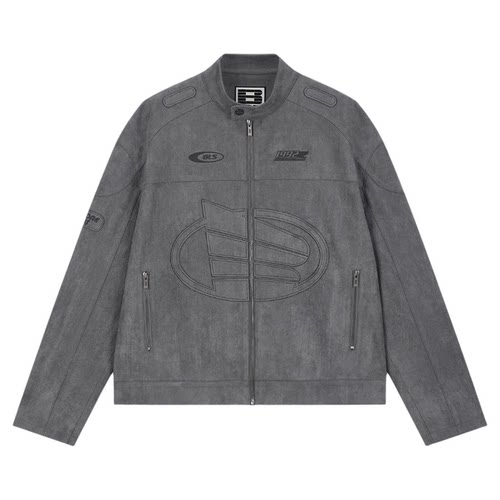 BONELESS刺绣logo麂皮机车夹克秋季美式高街休闲翻领复古外套男