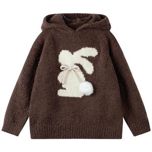 女童美拉德风连帽毛衣中大童针织衫中长款圈圈纱毛衣裙休闲外套潮