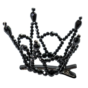 手工头饰小皇冠发夹头箍女童公主发卡夹子女黑色水晶王冠发箍发饰