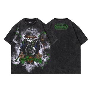 TEE7魔兽世界WOW暴雪国服回归熊猫人部落联盟水洗做旧纯棉宽松T恤