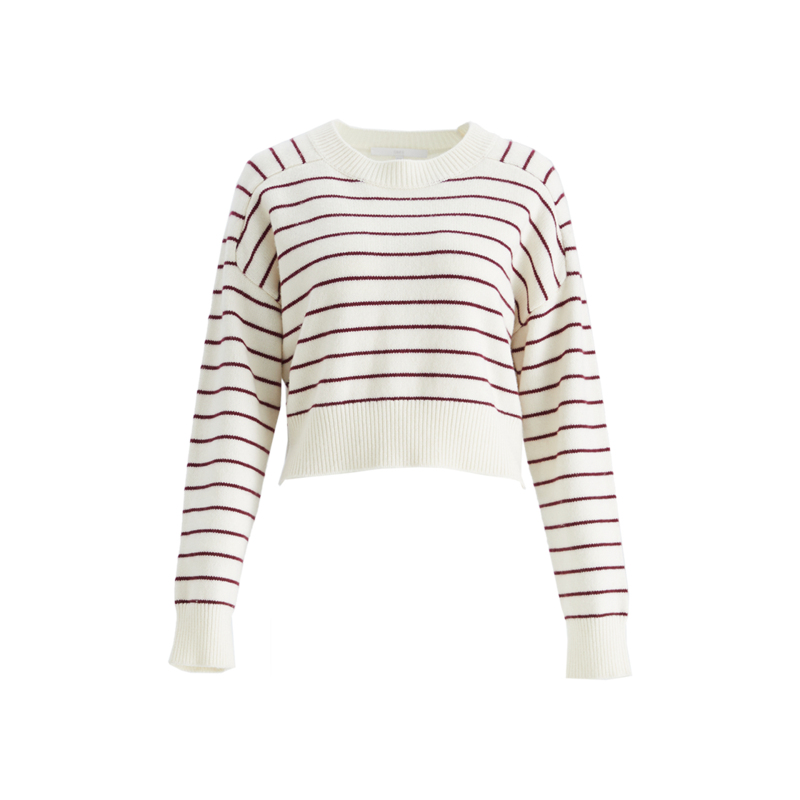 OBEG欧碧倩复古长袖针织衫短款条纹套头毛衣上衣女冬季10484042