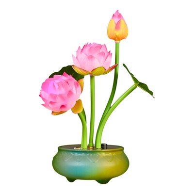 仿真荷花灯发光小盆栽装饰花摆件