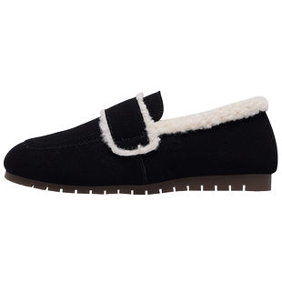 回力豆豆鞋冬季加绒女鞋2025新款保暖棉鞋黑色乐福鞋一脚蹬懒人鞋