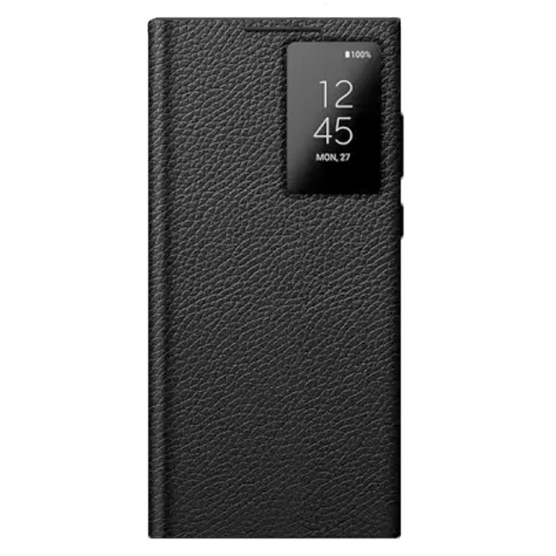 新款适用三星note20ultra手机壳翻盖智能视窗休眠note10+保护壳真皮s22/23/24手机套全包防摔简约薄款