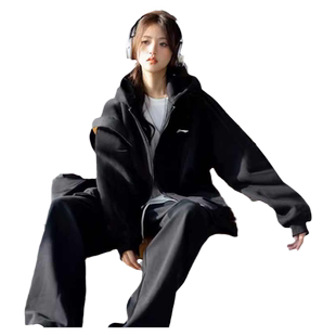 李宁运动套装卫衣女款2025新款春秋款穿搭显瘦晨跑开衫连帽两件套
