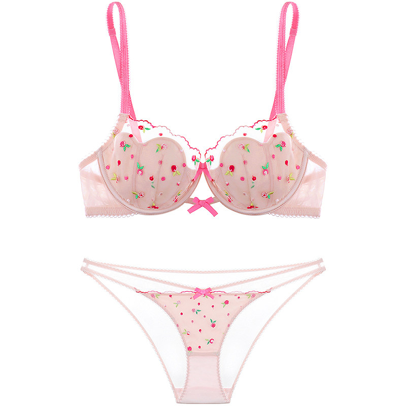 好奇蜜斯性感小胸内衣女法式蕾丝纯欲文胸罩套装大胸显小薄不空杯